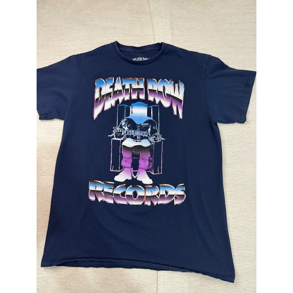Death Row Records Graphic T-Shirt Navy Blue Chrome Logo Mens Medium Hip Hop Tee